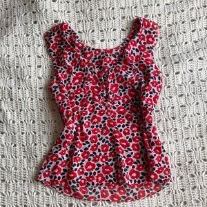 Floral Sleeveless Top - Red and Black